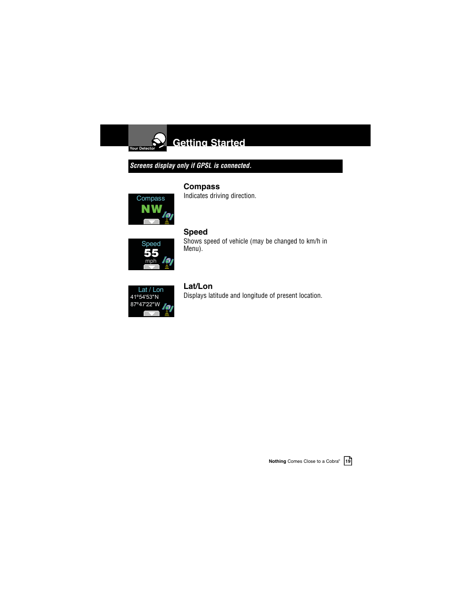 Getting started | Cobra Electronics INTELLILINK XRS R9G User Manual | Page 23 / 49