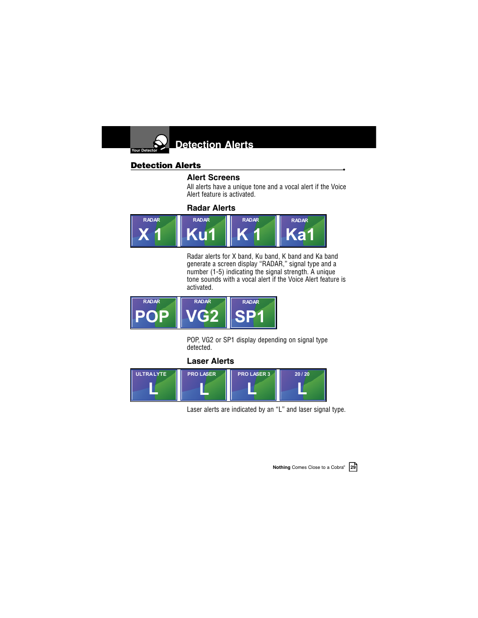 Ka1 k 1 ku1, Pop sp1 vg2 | Cobra Electronics INTELLILINK XRS R9G User Manual | Page 33 / 49