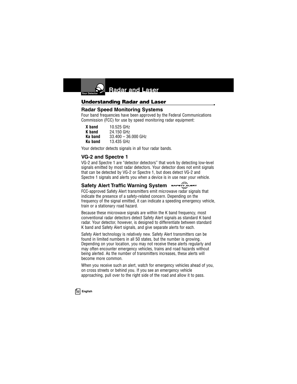 Radar and laser | Cobra Electronics INTELLILINK XRS R9G User Manual | Page 36 / 49