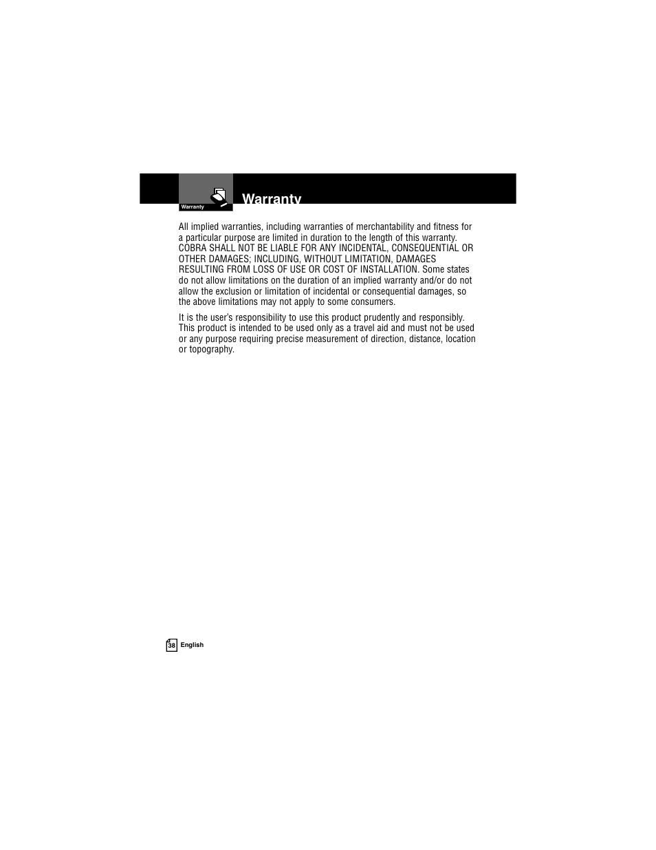 Warranty | Cobra Electronics INTELLILINK XRS R9G User Manual | Page 42 / 49