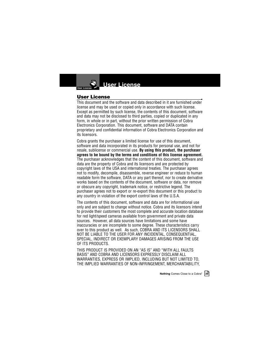 User license | Cobra Electronics INTELLILINK XRS R9G User Manual | Page 43 / 49