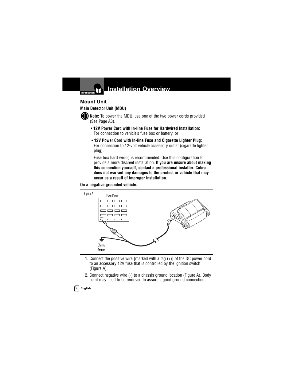 Installation overview | Cobra Electronics INTELLILINK XRS R9G User Manual | Page 8 / 49