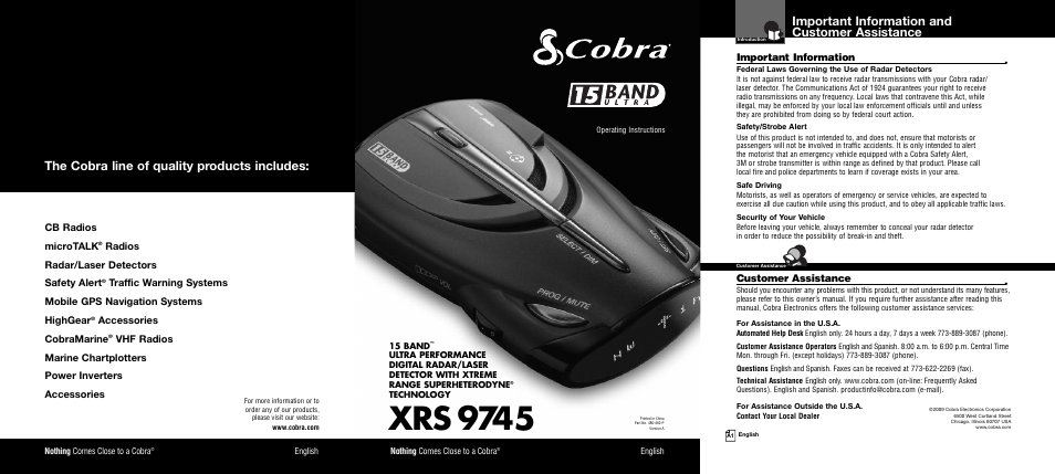 Cobra Electronics Band Ultra XRS 9745 User Manual | 21 pages