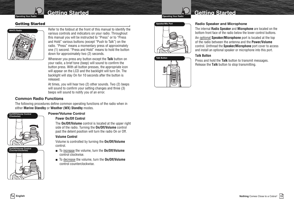 Getting started | Cobra Electronics COBRA MARINE MR HH475 User Manual | Page 10 / 41