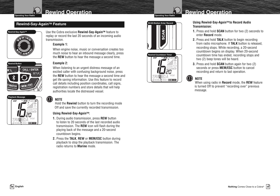 Rewind operation | Cobra Electronics COBRA MARINE MR HH475 User Manual | Page 22 / 41