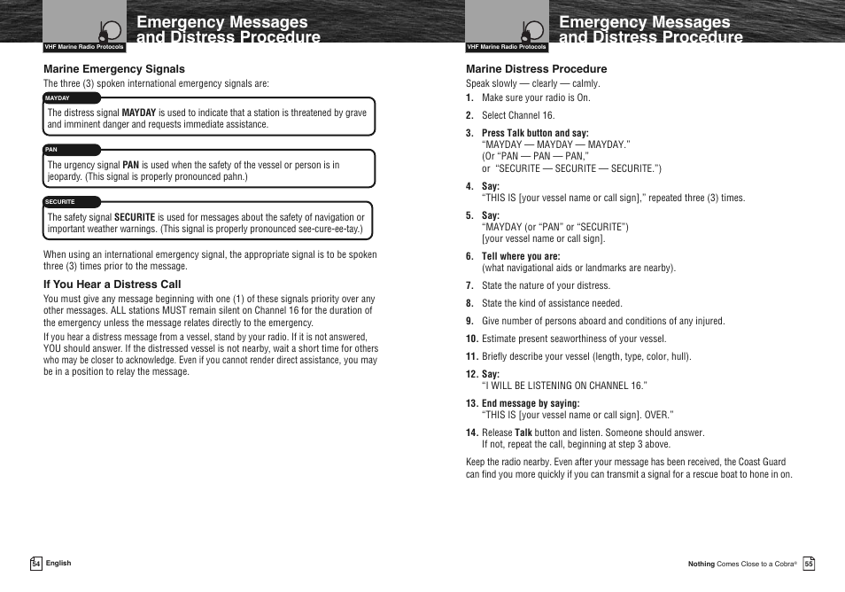 Emergency messages and distress procedure | Cobra Electronics COBRA MARINE MR HH475 User Manual | Page 30 / 41