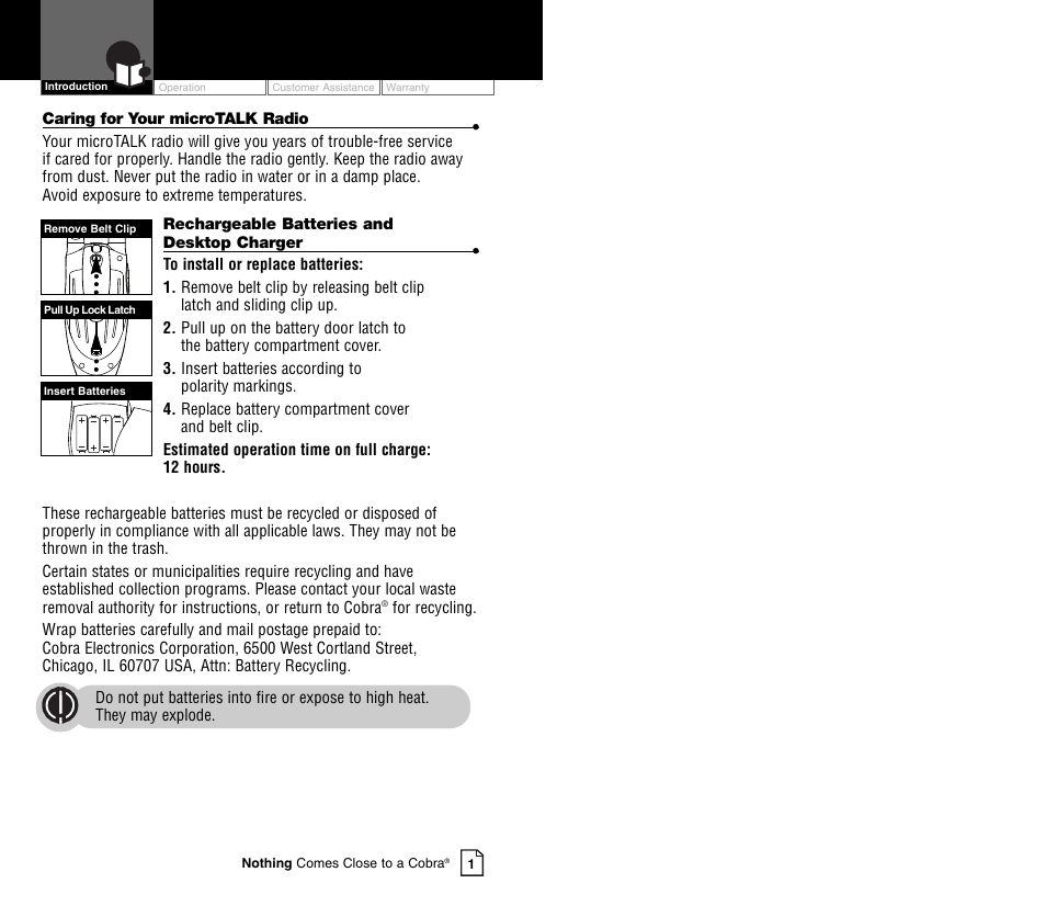 Cobra Electronics MICRO TALK CXT450C User Manual | Page 3 / 16