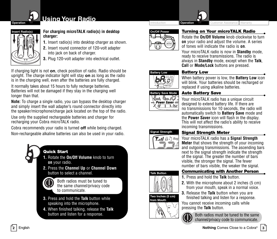 Using your radio | Cobra Electronics MICRO TALK CXT450C User Manual | Page 4 / 16