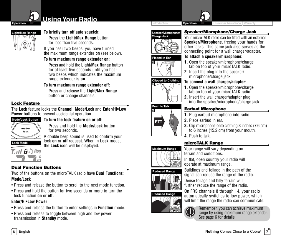 Using your radio | Cobra Electronics MICRO TALK CXT450C User Manual | Page 6 / 16