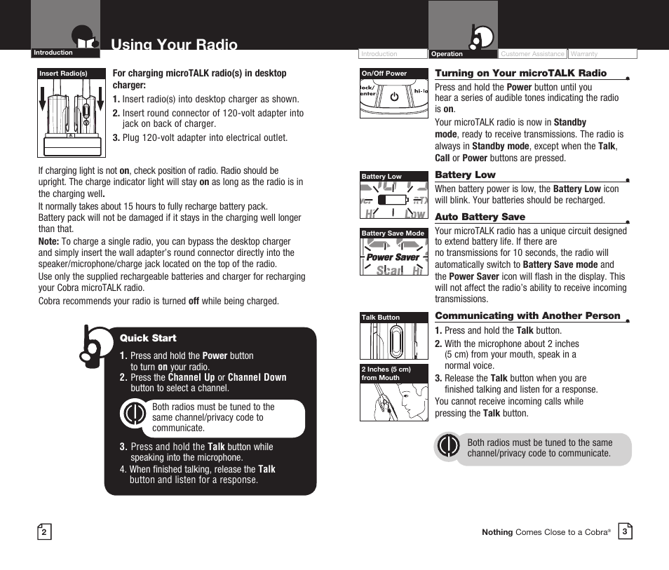 Using your radio | Cobra Electronics CXR725 User Manual | Page 4 / 17