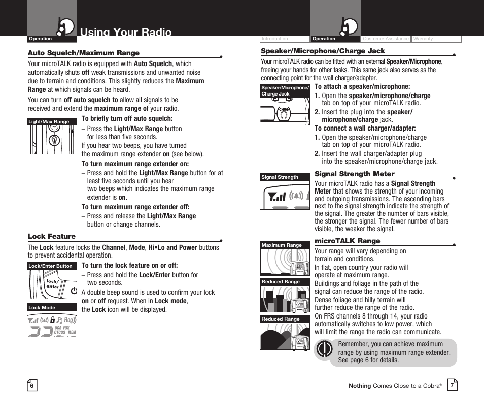 Using your radio | Cobra Electronics CXR725 User Manual | Page 6 / 17