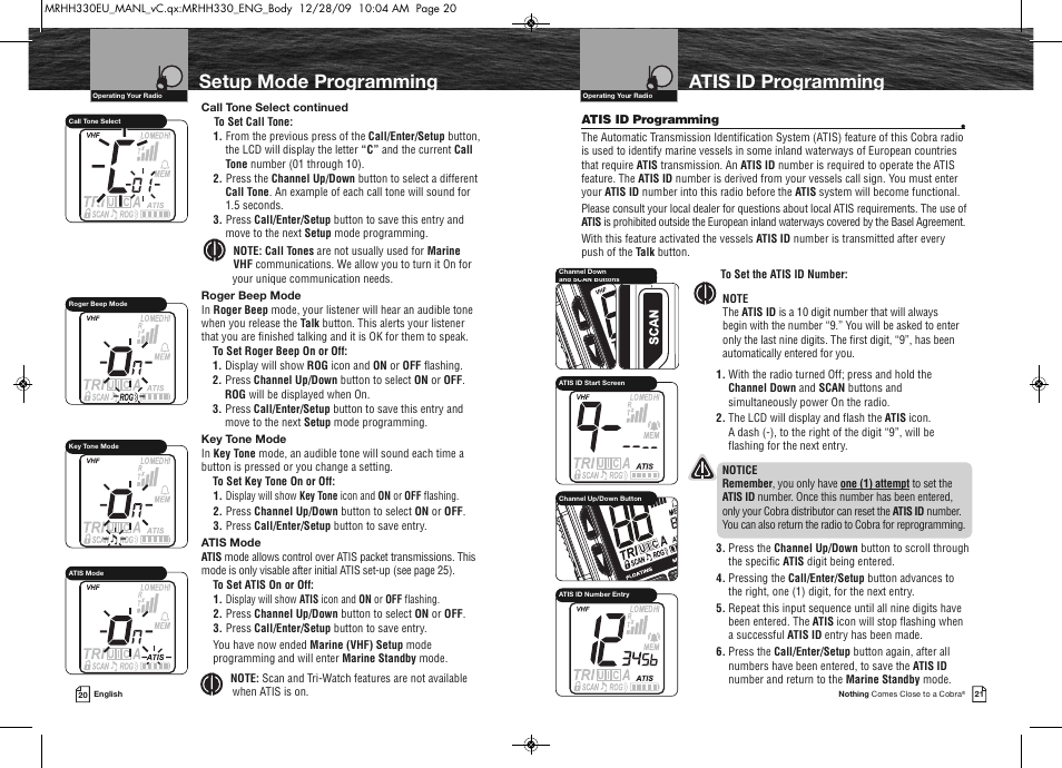 Setup mode programming, Atis id programming | Cobra Electronics COBRA MARINE MR HH330 FLT EU User Manual | Page 13 / 27