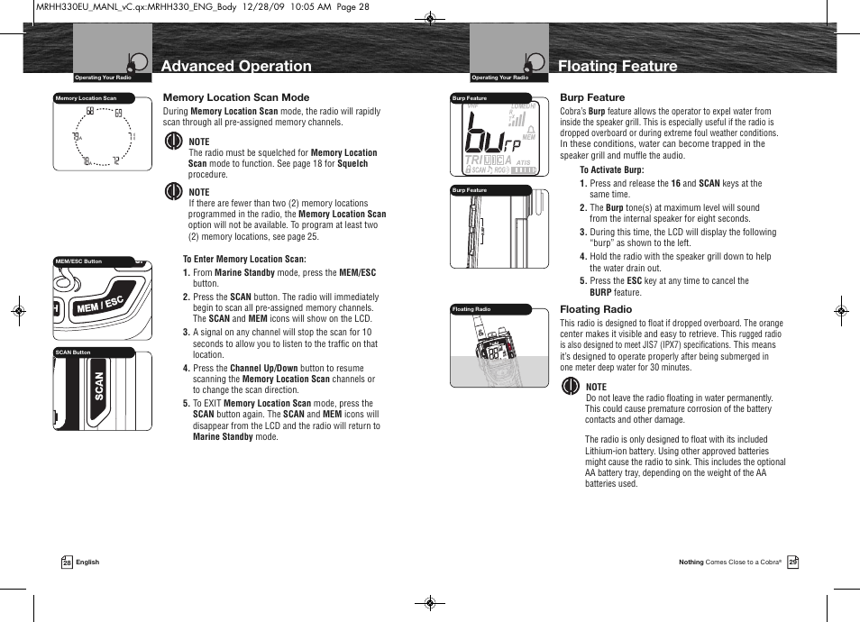 Floating feature, Advanced operation | Cobra Electronics COBRA MARINE MR HH330 FLT EU User Manual | Page 17 / 27