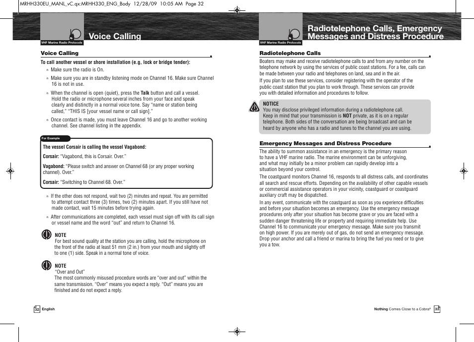 Voice calling | Cobra Electronics COBRA MARINE MR HH330 FLT EU User Manual | Page 19 / 27