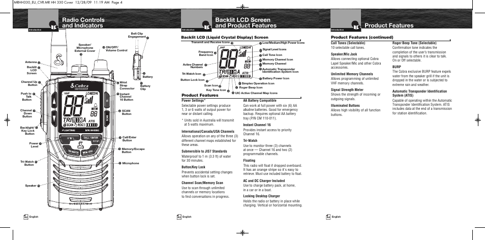 Radio controls and indicators | Cobra Electronics COBRA MARINE MR HH330 FLT EU User Manual | Page 2 / 27
