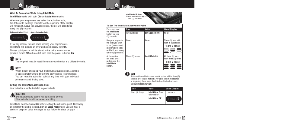 Settings | Cobra Electronics PRO 9480 User Manual | Page 8 / 16