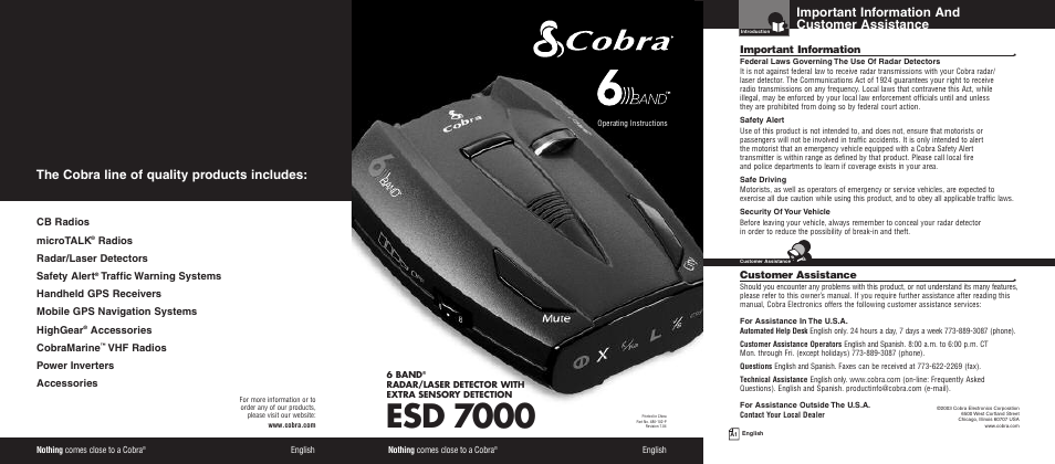 Cobra Electronics ESD 7000 User Manual | 11 pages