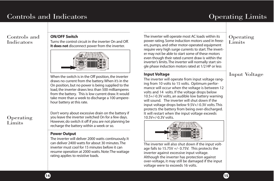 Operating limits, Controls and indicators | Cobra Electronics PI2000 User Manual | Page 10 / 14