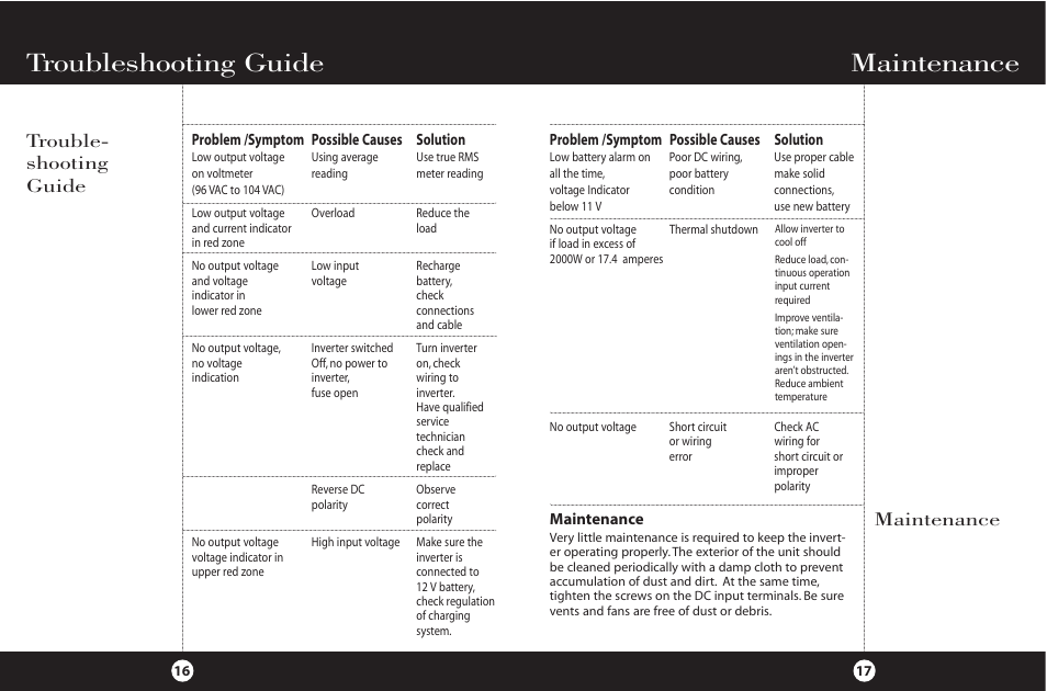 Troubleshooting guide, Maintenance, Trouble- shooting guide | Cobra Electronics PI2000 User Manual | Page 11 / 14