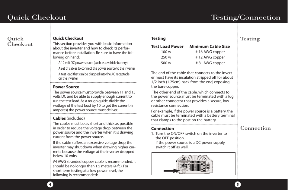 Testing/connection, Quick checkout, Testing connection | Cobra Electronics PI2000 User Manual | Page 5 / 14