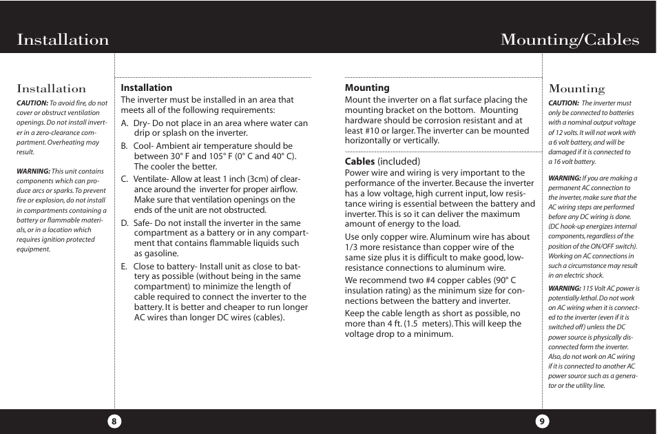 Mounting/cables, Mounting, Installation | Cobra Electronics PI2000 User Manual | Page 7 / 14
