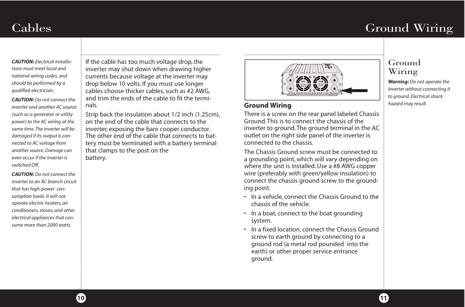 Cables, Ground wiring | Cobra Electronics PI2000 User Manual | Page 8 / 14