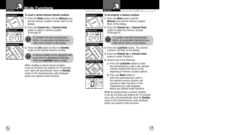 Mode functions, Li 73 00 | Cobra Electronics microTALK CXR900 User Manual | Page 11 / 17