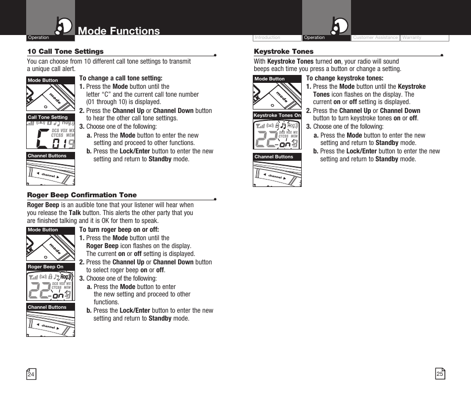 Mode functions | Cobra Electronics MICROTALK CXR825 User Manual | Page 15 / 17
