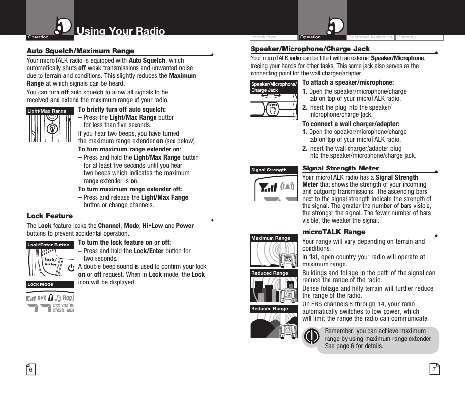 Using your radio | Cobra Electronics MICROTALK CXR825 User Manual | Page 6 / 17