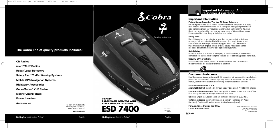 Cobra Electronics ESD 7400 User Manual | 10 pages