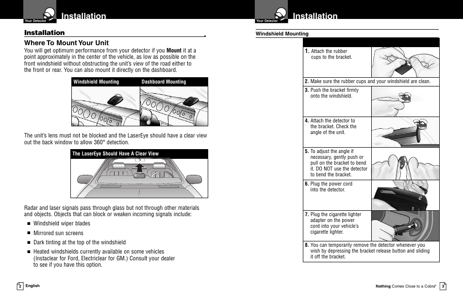 Installation, Where to mount your unit | Cobra Electronics ESD 7400 User Manual | Page 3 / 10