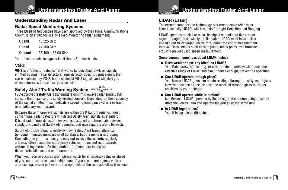 Understanding radar and laser | Cobra Electronics ESD 7400 User Manual | Page 8 / 10