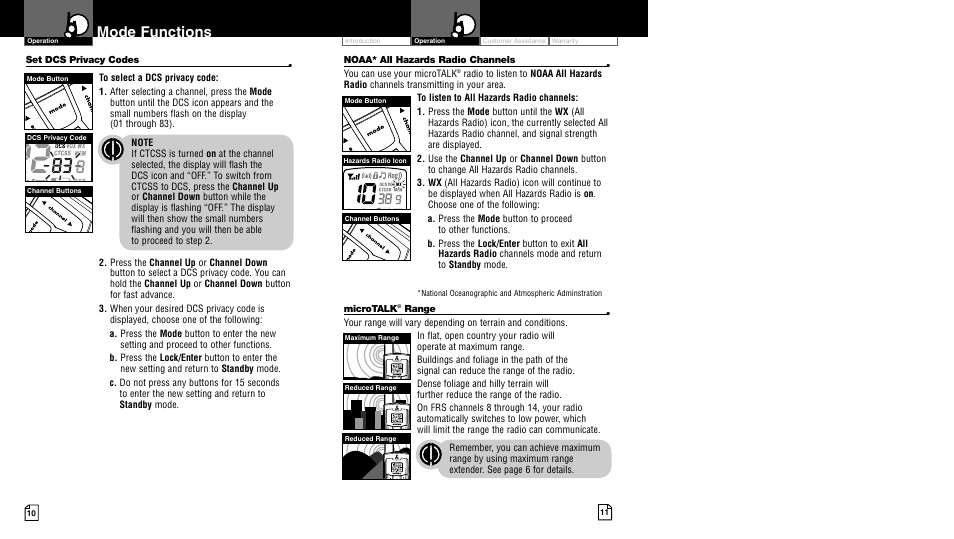 Mode functions | Cobra Electronics MICROTALK LI 7500 WX User Manual | Page 8 / 17