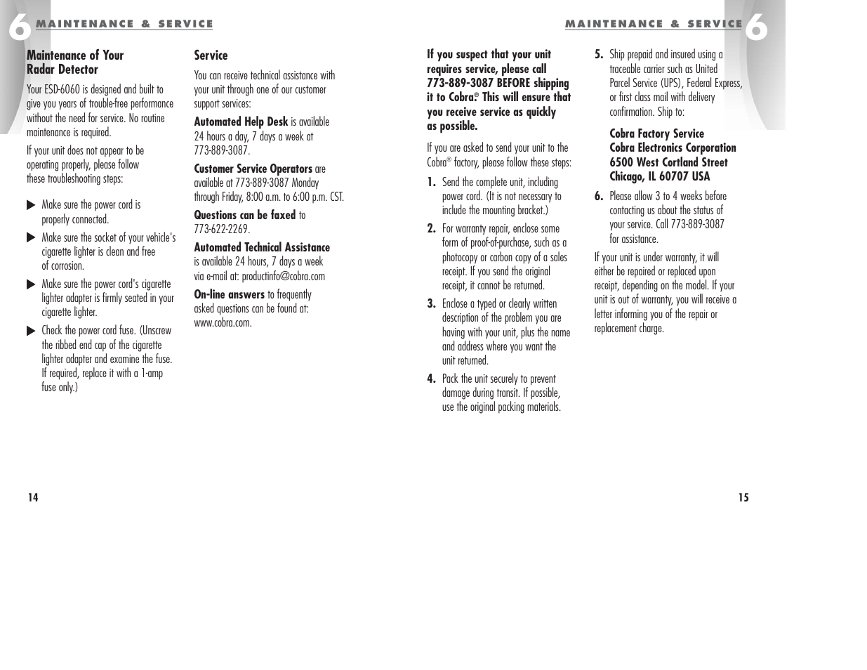 Cobra Electronics ESD6060 User Manual | Page 10 / 13