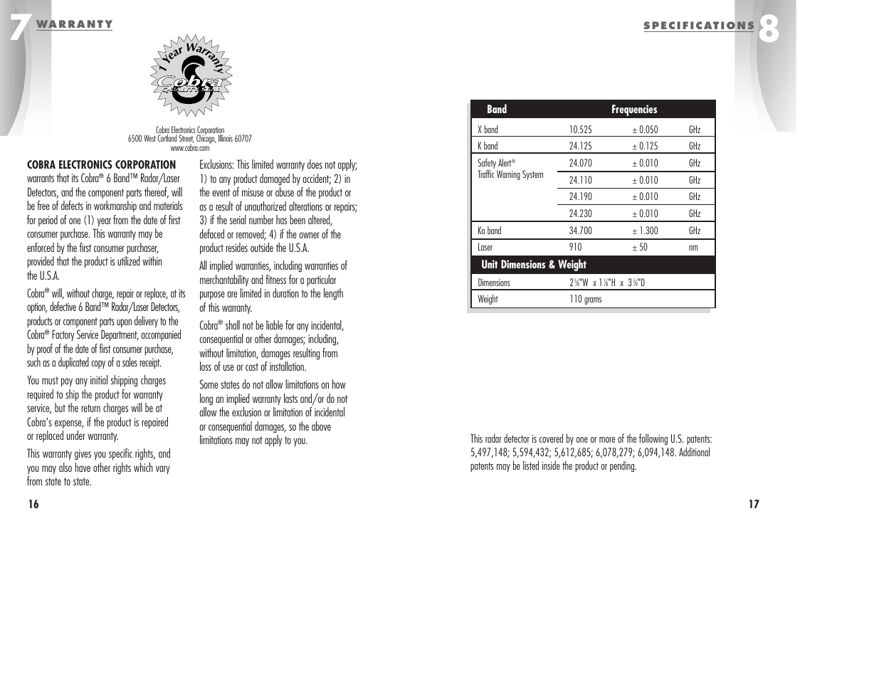 Quality seal | Cobra Electronics ESD6060 User Manual | Page 11 / 13