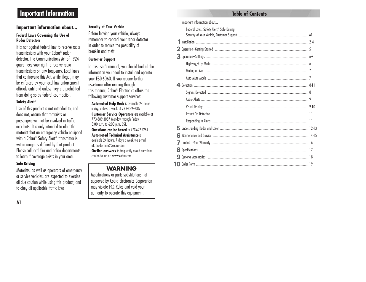 Important information | Cobra Electronics ESD6060 User Manual | Page 3 / 13