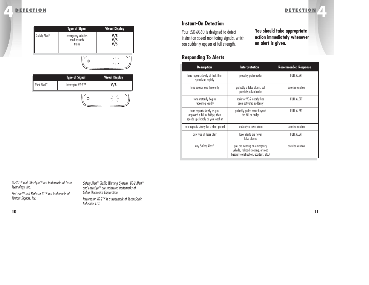 Responding to alerts instant-on detection | Cobra Electronics ESD6060 User Manual | Page 8 / 13