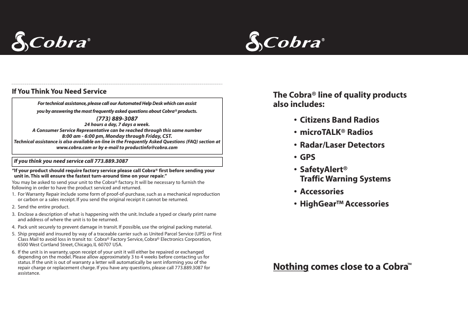 Nothing comes close to a cobra | Cobra Electronics FRS 220 User Manual | Page 14 / 14