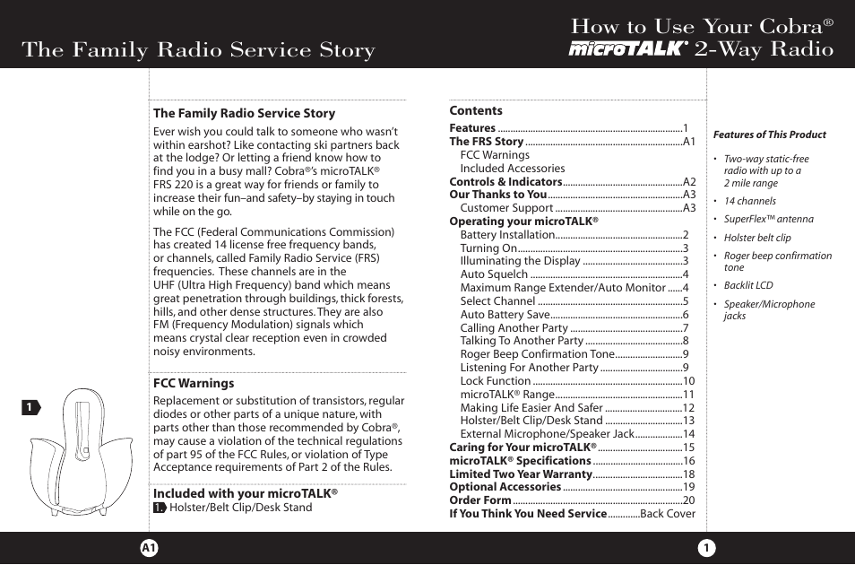 The family radio service story, How to use your cobra, Way radio | Cobra Electronics FRS 220 User Manual | Page 2 / 14