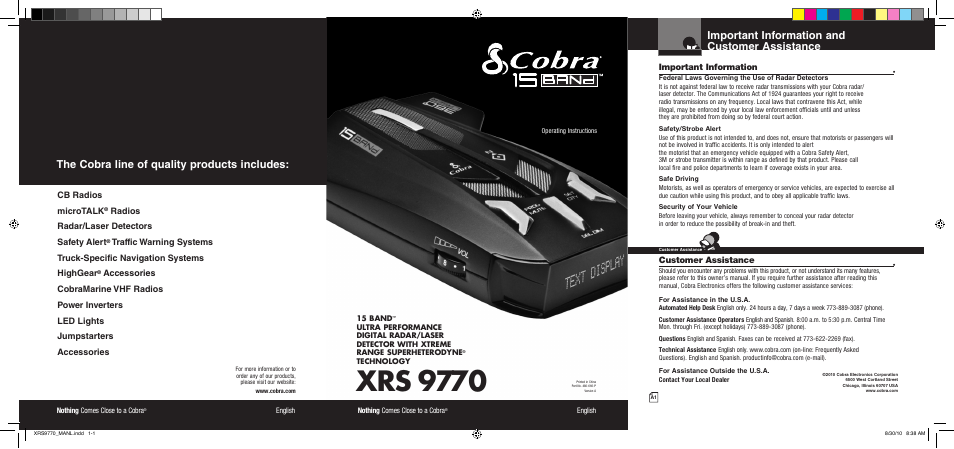 Cobra Electronics 15 BAND XRS 9770 User Manual | 21 pages