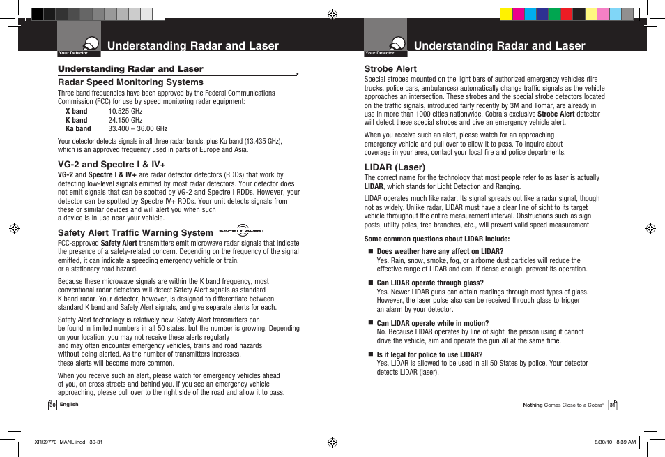 Understanding radar and laser | Cobra Electronics 15 BAND XRS 9770 User Manual | Page 18 / 21