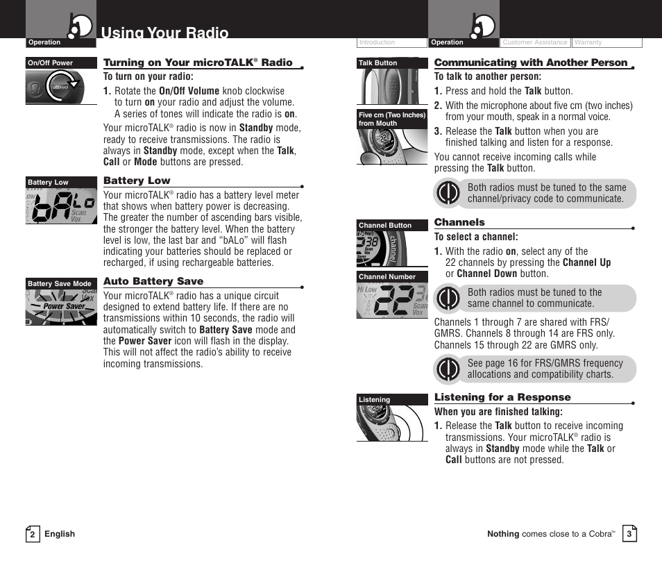 Using your radio | Cobra Electronics PR3000DXC User Manual | Page 6 / 15