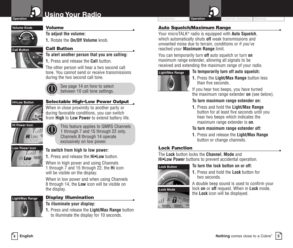 Using your radio | Cobra Electronics PR3000DXC User Manual | Page 7 / 15