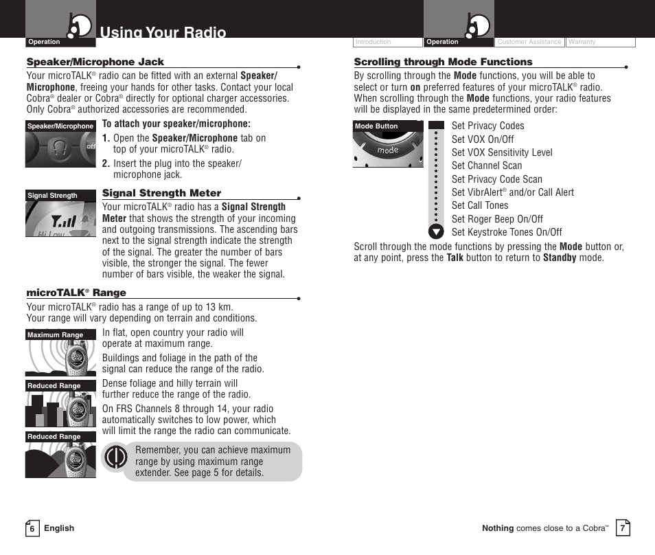Using your radio | Cobra Electronics PR3000DXC User Manual | Page 8 / 15
