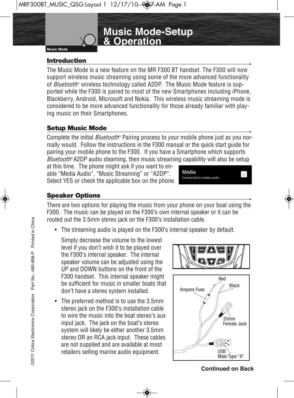 Cobra Electronics F300 User Manual | 2 pages