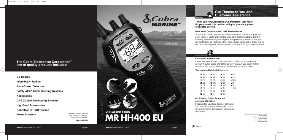 Cobra Electronics MARINE MR HH400 EU User Manual | 24 pages