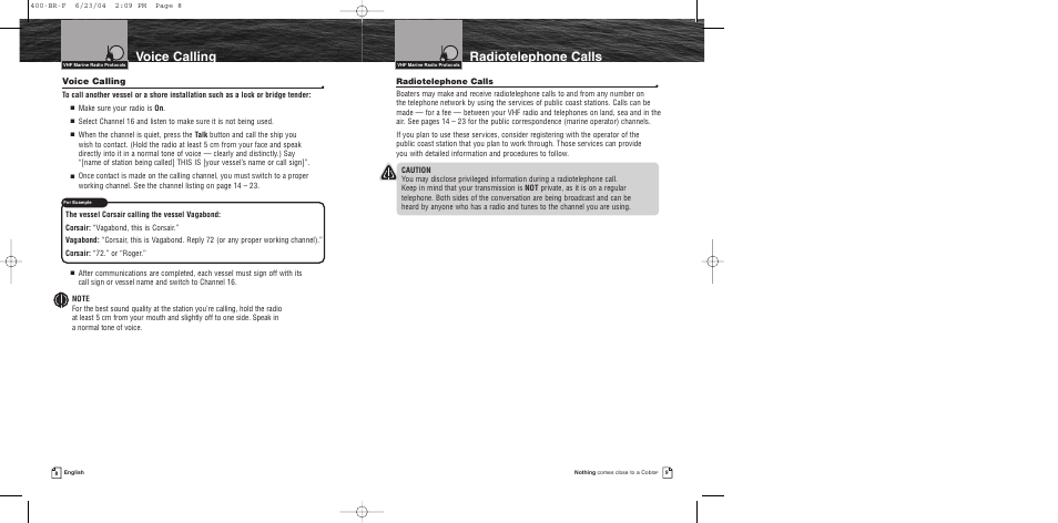 Voice calling, Radiotelephone calls | Cobra Electronics MARINE MR HH400 EU User Manual | Page 6 / 24
