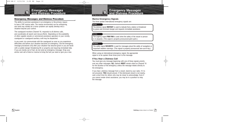 Emergency messages and distr, Emergency messages and distress procedure | Cobra Electronics MARINE MR HH400 EU User Manual | Page 7 / 24