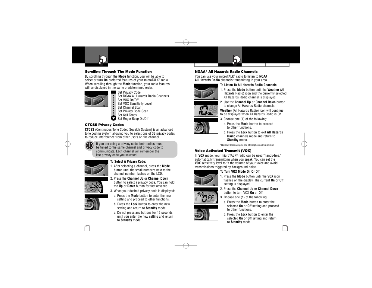 Mode functions | Cobra Electronics PR560WX User Manual | Page 6 / 12