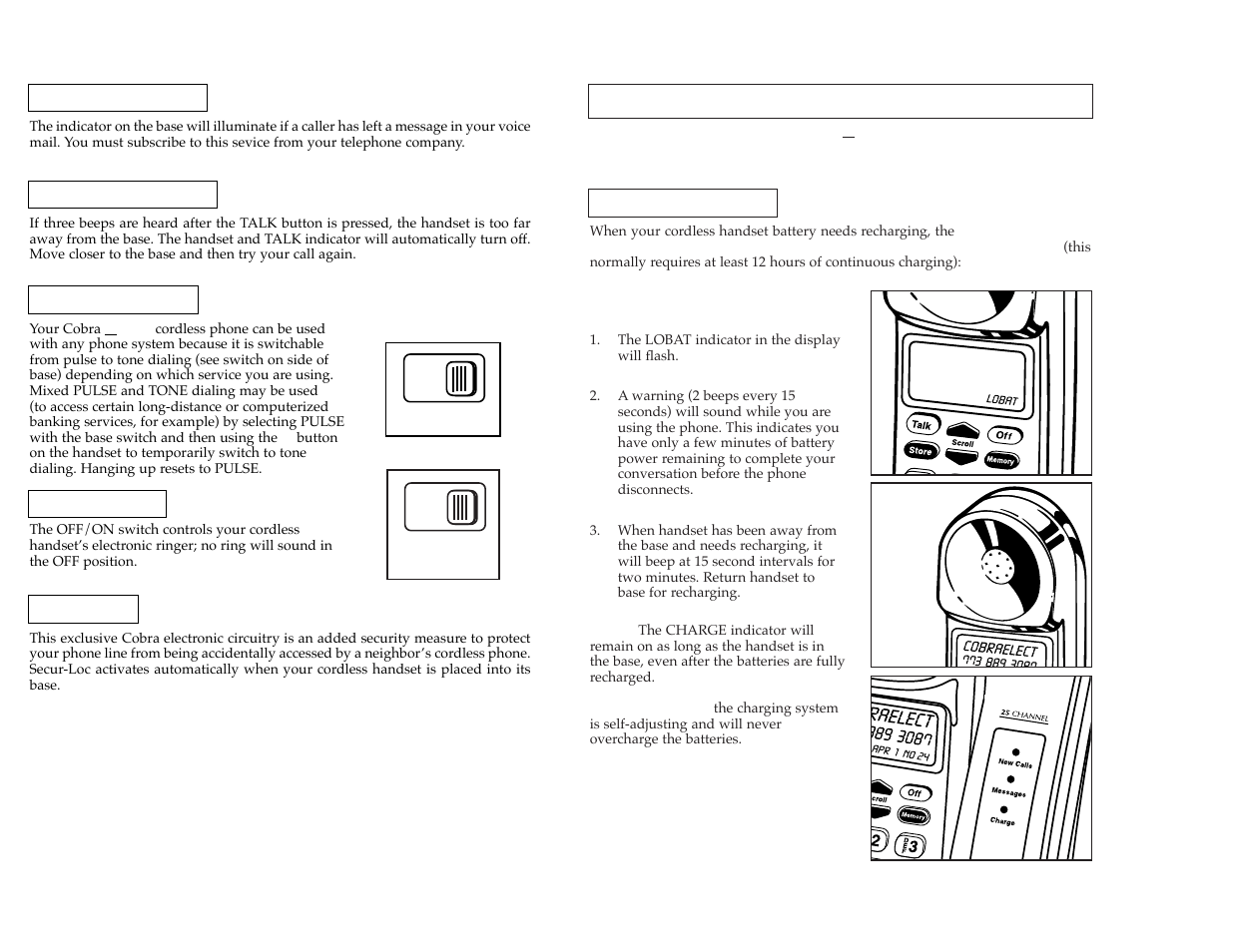 Rechargeable handset battery information | Cobra Electronics CP-2525 User Manual | Page 10 / 14